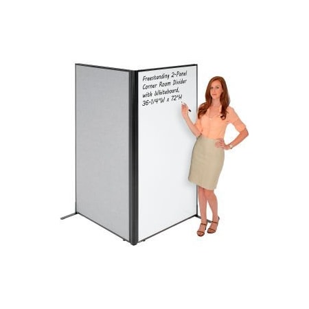 Global Equipment Interion    Freestanding 2-Panel Corner Room Divider with Whiteboard, 36-1/4"W x 72"H, Gray 695160GY